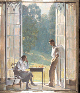 "Mother and Son,†1933, shows Garber's wife, Mary, playing chess with son John at the French doors of the artist's studio at Cuttalossa Farm, near Lumberville, Penn. Pennsylvania Academy of the Fine Arts.