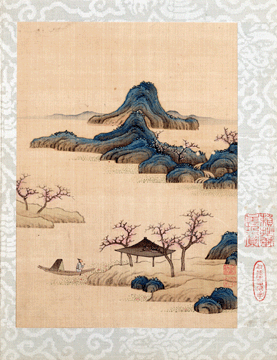 Chen Hongshou (1598‱652), "Album of Birds, Flowers and Landscapes,†Seventeenth Century, ink and color on silk, 6 by 8¼ inches, gift of James Cahill.