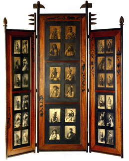 This folk art three-panel screen carved with Native American motifs, set with 36 original photographs of Native American tribesmen by Frank A. Rinehart, was fresh from Vancroft, the Wellsburg, W. Va., home designed by the Pittsburgh architects Alden and Harlow and built at a cost of more than $1 million as a hunting lodge for Joseph B. Vandergrift in 1901. The screen, one of 35 lots from Vancroft and, like the other items, coming to market for the first time, soared above its $30/50,000 estimate to bring $180,000.