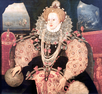"Queen Elizabeth I: the Armada Portrait,†circa 1588; English School (artist unknown); oil on panel; 44½ by 50 inches. Private collection.