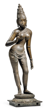 Large bronze figure of Parvati, South India, 1400, sold for $2,728,000 (world auction record for an Indian work of art).