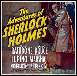 A stone litho six sheet for Basil Rathbone's The Adventures of Sherlock Holmes, previously unknown to exist, finished at $31,070.