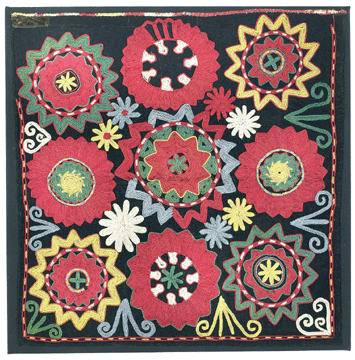 Ilgich, Kungrat or Durmen, late Nineteenth⁥arly Twentieth Century silk, wool, cotton; chain stitch, 22½ by 22¼ inches.