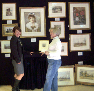 Show Manager Tiffany Pritchard and dealer Monika Slater were visiting during the set up and vetting day at Antiques for Everyone.