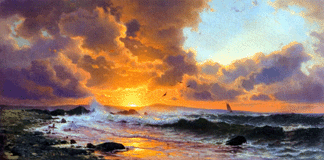 "Sunset on the Coast,†by Holland-born painter Mauritz F.H. DeHaas (American, 1832‱895), more than doubled its high estimate to sell for $78,000.
