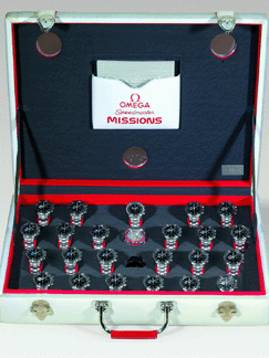 "Speedmaster Missions Collection†featured an extremely rare set of 23 Omega Speedmaster wristwatches in a large fitted case. The set sold for $312,627.
