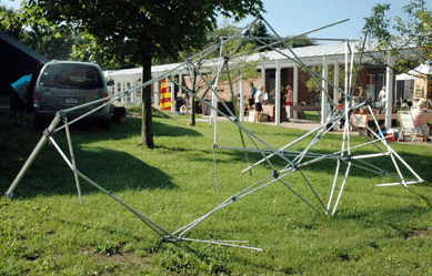 The remnants of Derik Pulito's pop-up tent looked like a Modern lawn sculpture.