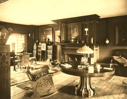 The living room of the Charles Rohlfs home on Park Street, circa 1920. The Winterthur Library.