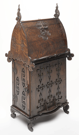 Charles Rohlfs' classic rotating desk, a part of the "Graceful Writing Set,†circa 1899, white oak with iron hardware. Courtesy Dallas Museum of Art.