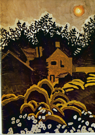Burchfield enjoyed painting scenes at all times of day, but seems to have had a particular affinity for moonscapes, which lent themselves to his sense of fantasy and mystery. "Twilight Moon,†August 4, 1916, is a sizeable early work, measuring 35 by 25 5/8 inches. Columbus Museum of Art, museum purchase, Howald Fund.