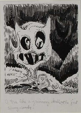 In "A Tree Like a Grinning Skull, and the First Spring-Beauty,†circa 1919, Burchfield employed charcoal, ink, crayon and pencil on paper to create this otherworldy, even scary, picture. His fecund imagination, affinity for innovation and intense involvement with nature stimulated such fantastical images. Columbus Museum of Art, museum purchase.