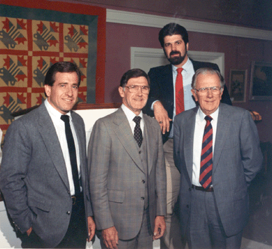 Marking the August 1987 opening of the Fairgrounds Road building, this group portrait shows, from left, Vernon Martin, Harold Alderfer, Sandy Alderfer and Sanford Alderfer.