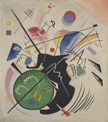 Russian-born Vasily Kandinsky, a giant of Modern painting and theory, honed his geometric style during a decade at the Bauhaus. He sought to convey his fascination with affinities between music and art by including in his paintings evocative symbols, forms, lines and signs floating in space, as in the colorful and dynamic "Schwarze Form (Black Form),†1923. Private collection. Courtesy Neue Galerie New York. ⁊effrey Sturges photo, ©2009 Artists Rights Society (ARS), New York / ADAGP, Paris