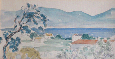 Henri Lebasque, "View of the Bay of St Tropez,†watercolor, 5 1/8 by 9 7/8 inches, signed lower right, ALR Ref #L09.712. 
