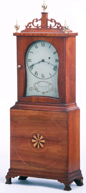 This circa 1810 shelf clock by Zacheus Gates (1779‱831), Harvard, is among the fine pieces the clockmaker produced there before he moved to Charlestown around 1812 to work on a larger scale. A tall case clock by Gates is also in the village's collection.