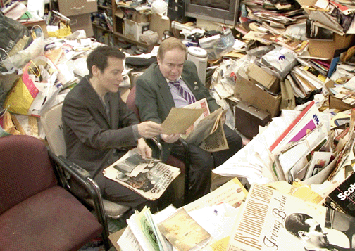 Michael Feinstein in the famous overstuffed Times Square office of the legendary TV and radio talk show host Joe Franklin.. ⁐hotos courtesy West Hudson Productions