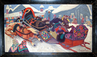 A folky snow scene by Eugeniy Andreevich Agafonov from Robert T. Foley, Gray, Maine.