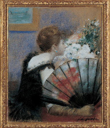 Jean-Louis Forain, "Woman Breathing in Flowers, " 1883, pastel on paper, 35 by 31 inches. Collection of the Dixon Gallery and Gardens, 1987.