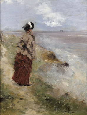 Jean-Louis Forain, "Promeneuse au bord de la mer†(Woman Walking at the Seashore), 1895, oil on canvas,  approximately 9½ by 7½ inches. Private collection.