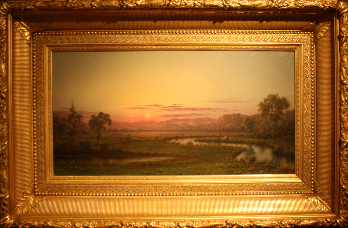 Godel & Co. Fine Art, New York City, offered a substantial Martin Johnson Heade landscape titled “Two Fishermen in a Marsh at Sunset,” circa 1876–82.