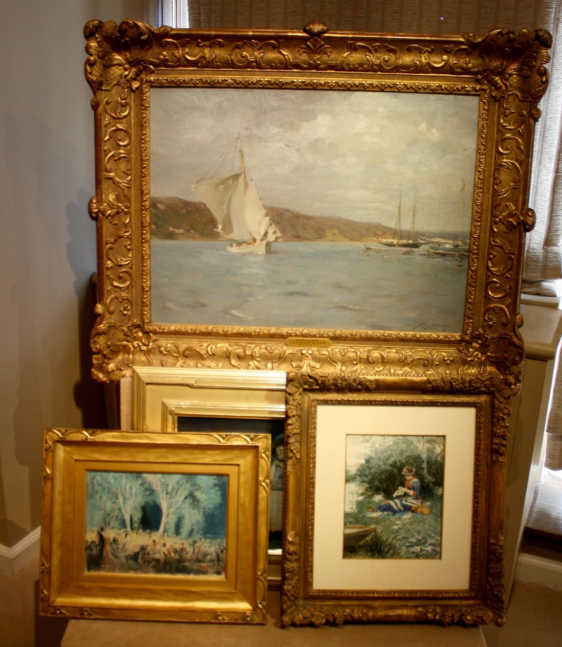 MME Fine Art, LLC (79th Street) had interest in “The White Sloop” by Irving R. Wiles (1861-1948).