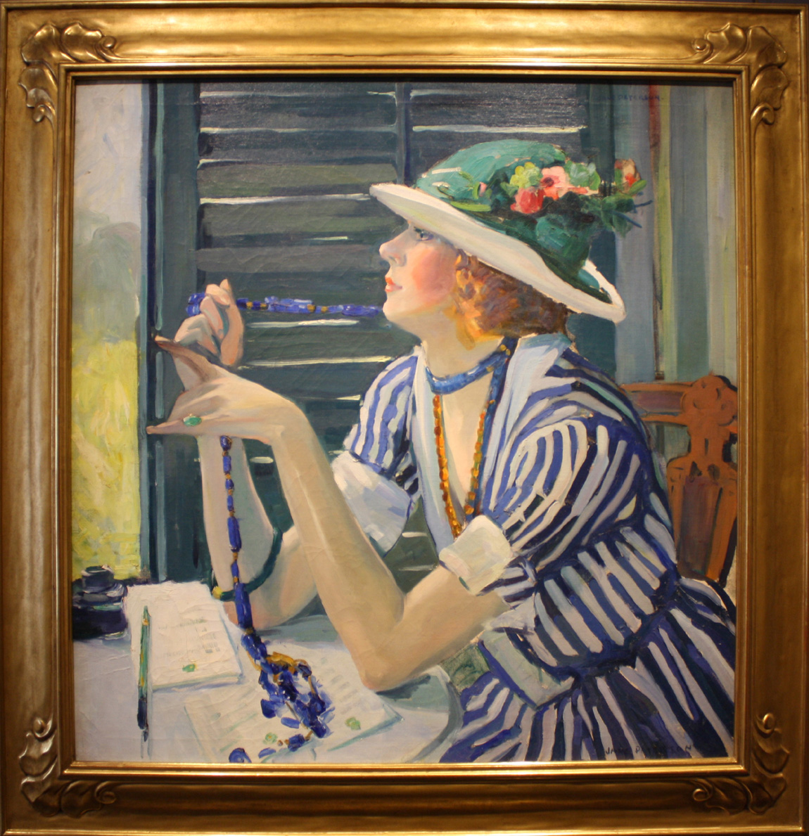 Debra Force Fine Art (69th Street) displayed this Jane Peterson oil portrait from circa 1929, “The Answer.”