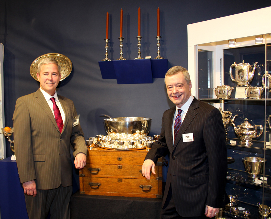 Mark McHugh and Spencer Gordon, Spencer Marks, Ltd., Southampton, Mass., with a hand-wrought silver punch service by Allan Adler and Porter Blanchard of Los Angeles and Pasadena, Calif., circa 1950.