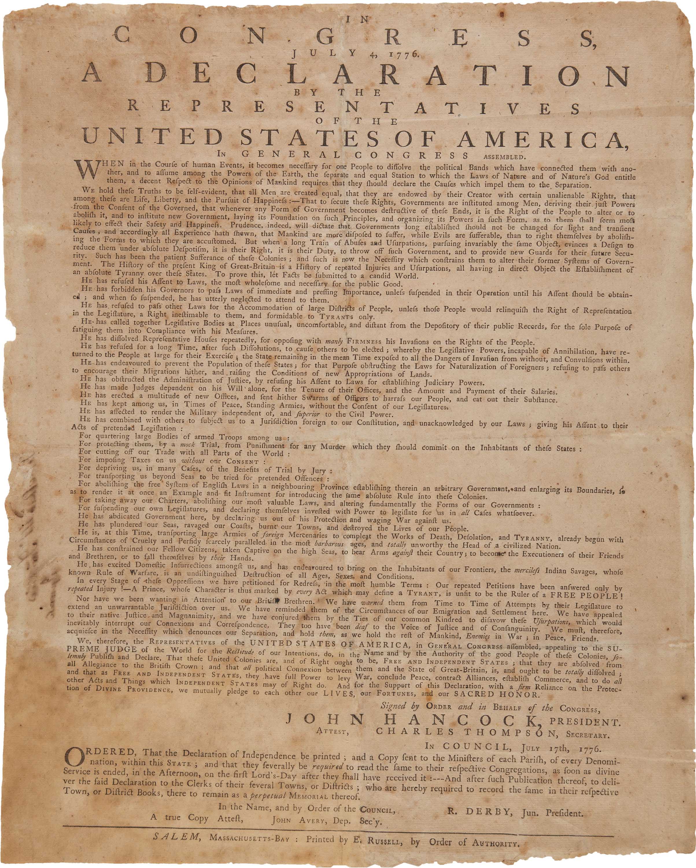 Declaration Of Independence Printable Pdf Free Download