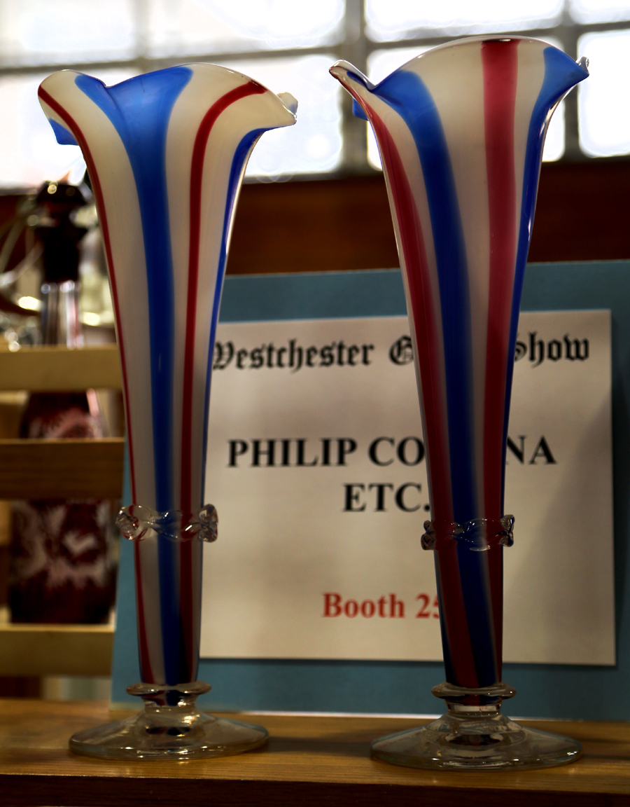 A pair of Millville vases at the booth of Phil Cortina and Jim Megura,<br>Bridgeport, Conn.