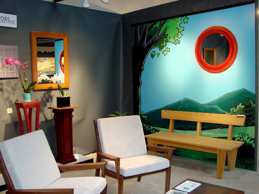 Artistic Endeavors, East Granby, Conn., was one of four custom furniture makers exhibiting. The firm was asking $ 650 for the Sunset mirror on the wall.