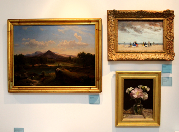 Selections from Eldred’s upcoming July and August sales. The Nineteenth Century landscape, left, is in the manner of Benjamin Champney. Right, above and below, paintings by Frederick McDuff and William E. Bartlett.