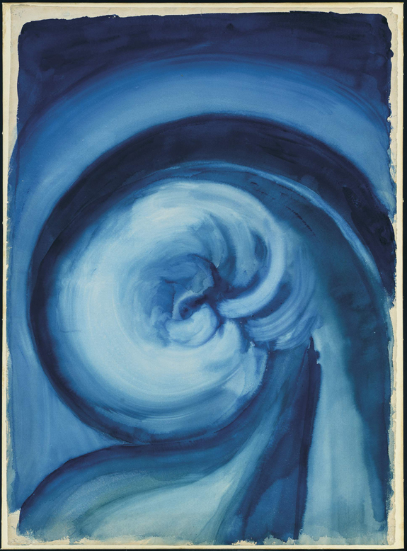 Georgia O’Keeffe (1887–1986), “Blue I,” watercolor on paper, fetched $ 2,405,000. —Christie’s ©2016 Georgia O’Keeffe Museum / Artists Rights Society (ARS), New York.