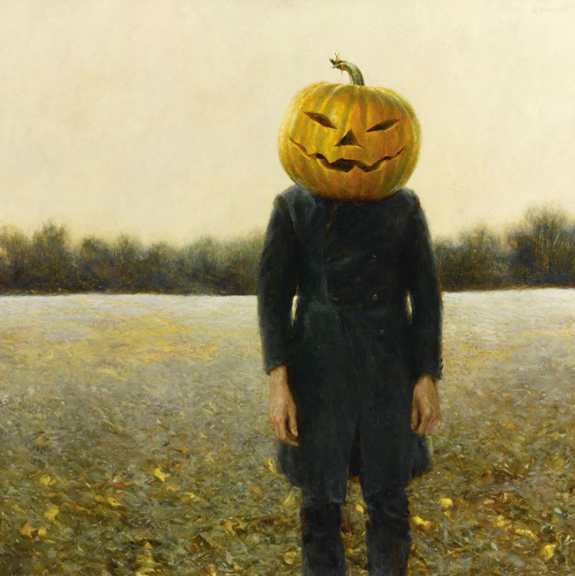 Jamie Wyeth's (American, b 1946) "Pumpkinhead - Self-Portrait," 1972, 30 by 30 inches, finished well above the $ 300/500,000 estimate, realizing $ 1.69 million. —Sotheby’s