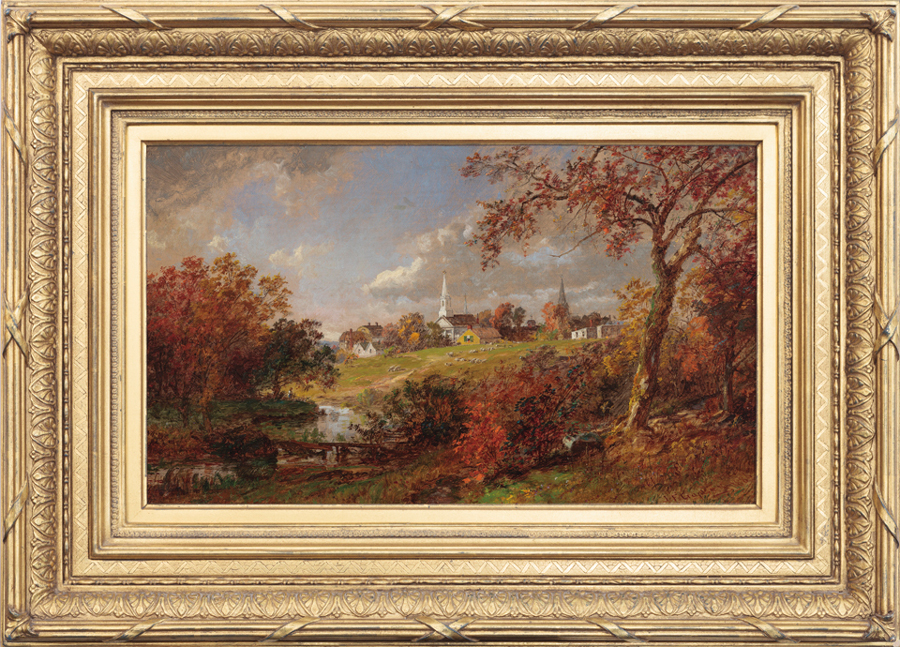 Jasper Francis Cropsey (1823–1900), “Back of the Village, Saugerties New York,” 1886, oil on canvas, 12 <sup>1</sup>/<sub>8</sub> by 20 <sup>1</sup>/<sub>8</sub> inches.