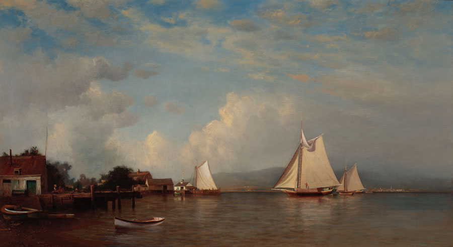 Francis A. Silva (1835–1886), “On The Hudson Near Tappan Zee,” 1880, oil on canvas, 20 by 36 inches.