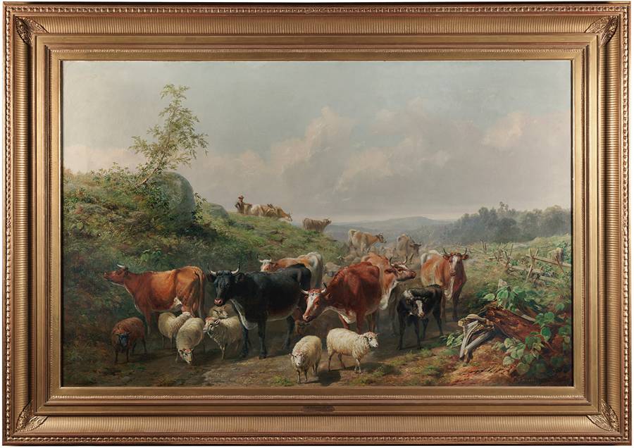 Arthur F. Tait (1819–1905), “Down The Road: Franklin County, New York,” 1858, oil on canvas, 36 by 55¼ inches.
