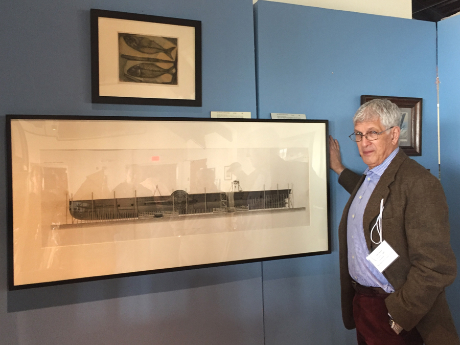 Dealer Alan Stone with “Launching [<i>The Great Eastern</i>],” Day and Son, Lithographers, London, 1864. This beautifully delineated and well preserved engraving was published in <i>Practical Shipbuilding</i>.