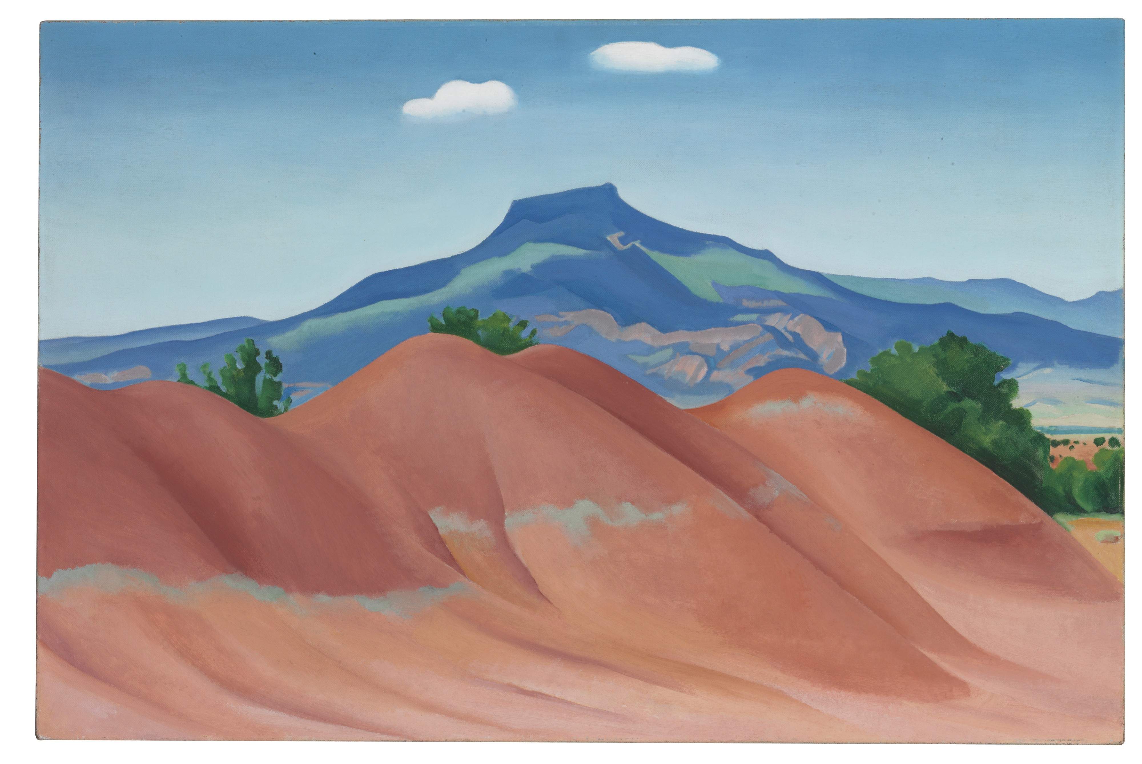 Georgia O'Keeffe (1887-1986), “Red Hills with Pedernal, White Clouds,”<br>oil on canvas, brought $ 4,533,000.<br>© 2016 Georgia O'Keeffe Museum / Artists Rights Society (ARS), New York