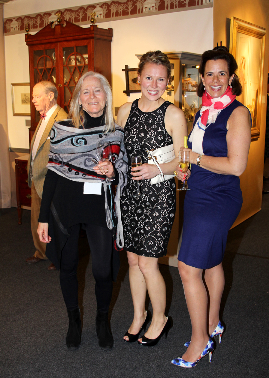 Gigi Liverant, left, greets the Philadelphia Museum of Art’s Gina Guzzon and Alexandra Kirtley. Guzzon is a research assistant in the museum’s department of American decorative arts. Kirtley, right, is the museum’s Montgomery-Garvan Curator of American Decorative Arts.