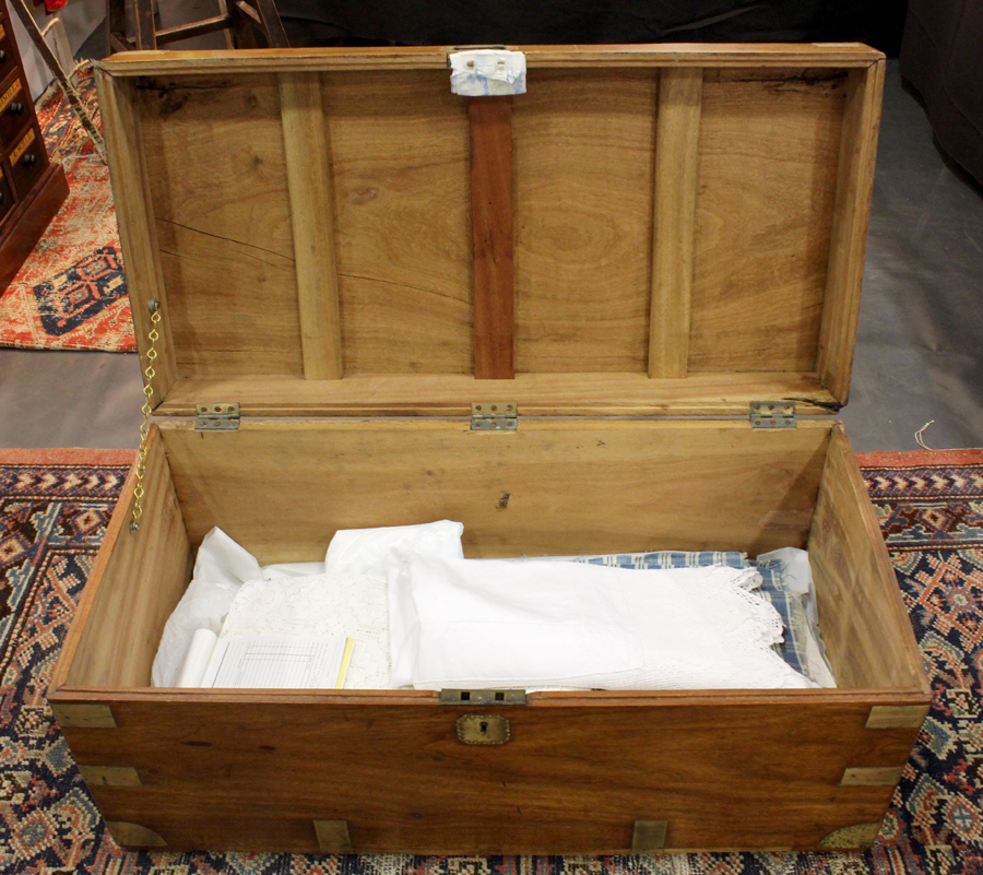 An English camphor chest from around 1850 shown by Hylan Antiques, Southbury, Conn., would have kept silks safe during transport from the Orient.