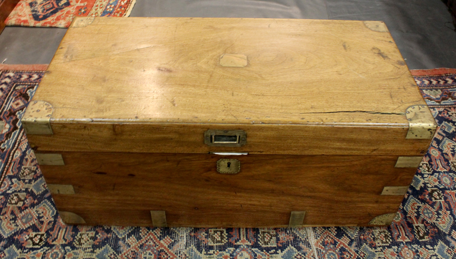 An English camphor chest from around 1850 shown by Hylan Antiques, Southbury, Conn., would have kept silks safe during transport from the Orient.