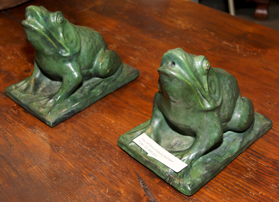 Pair of Ohio Pottery fountain frogs. Thomas Brown, McMurray, Penn.