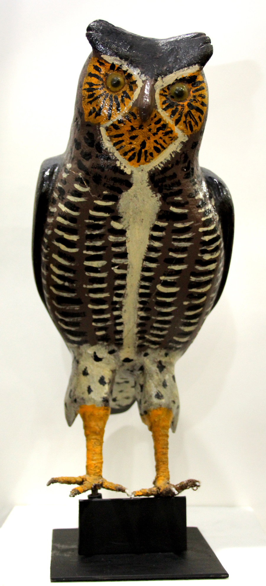 Carved and painted great horned owl by William Elliott, Eminence,<br>Maine, circa 1840. Don and Pat Clegg, East Berlin, Penn.