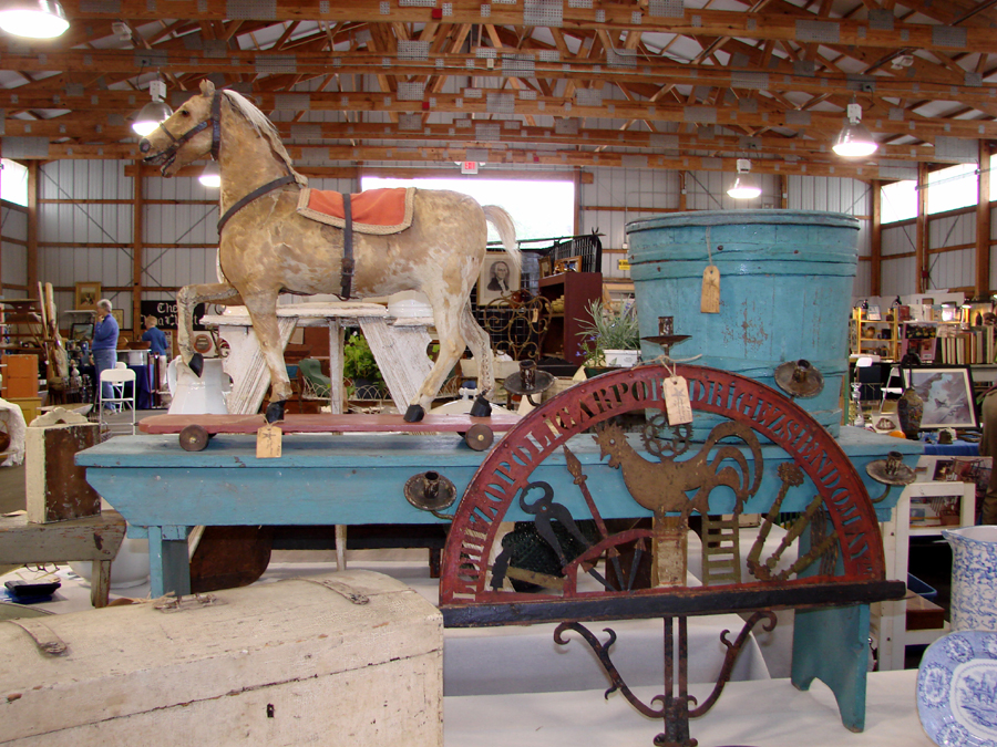 Yankee’s Inge-New-ity, West Barnstable, Mass., was one of several dealers with children’s toys. Its display included a large hide horse pull toy.