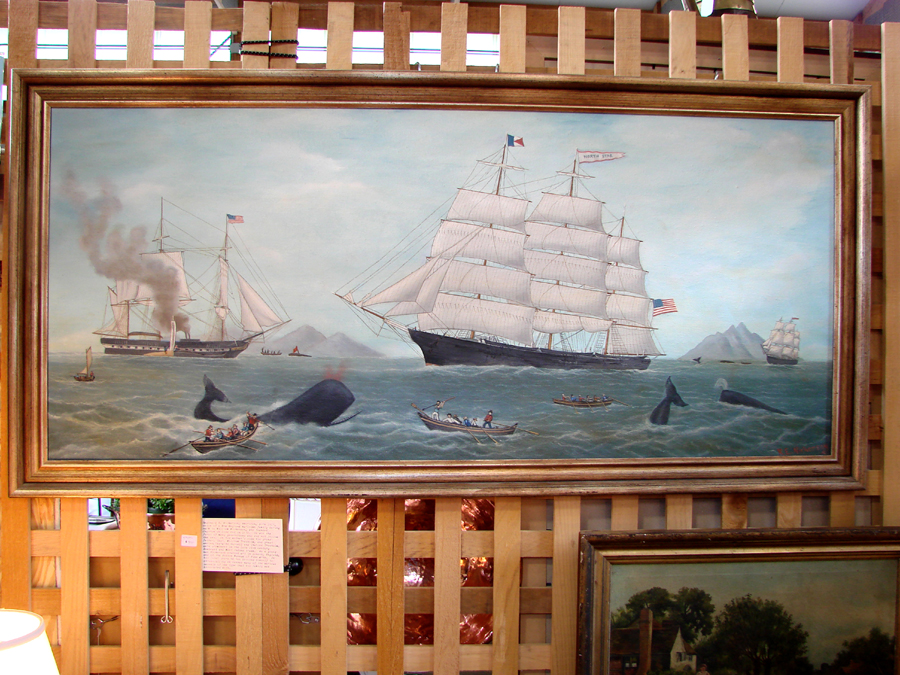 A colorful and interesting whaling scene, painted by William E. Nickerson was offered by the artist’s namesake, William Nickerson Antiques. It was priced at $ 950.