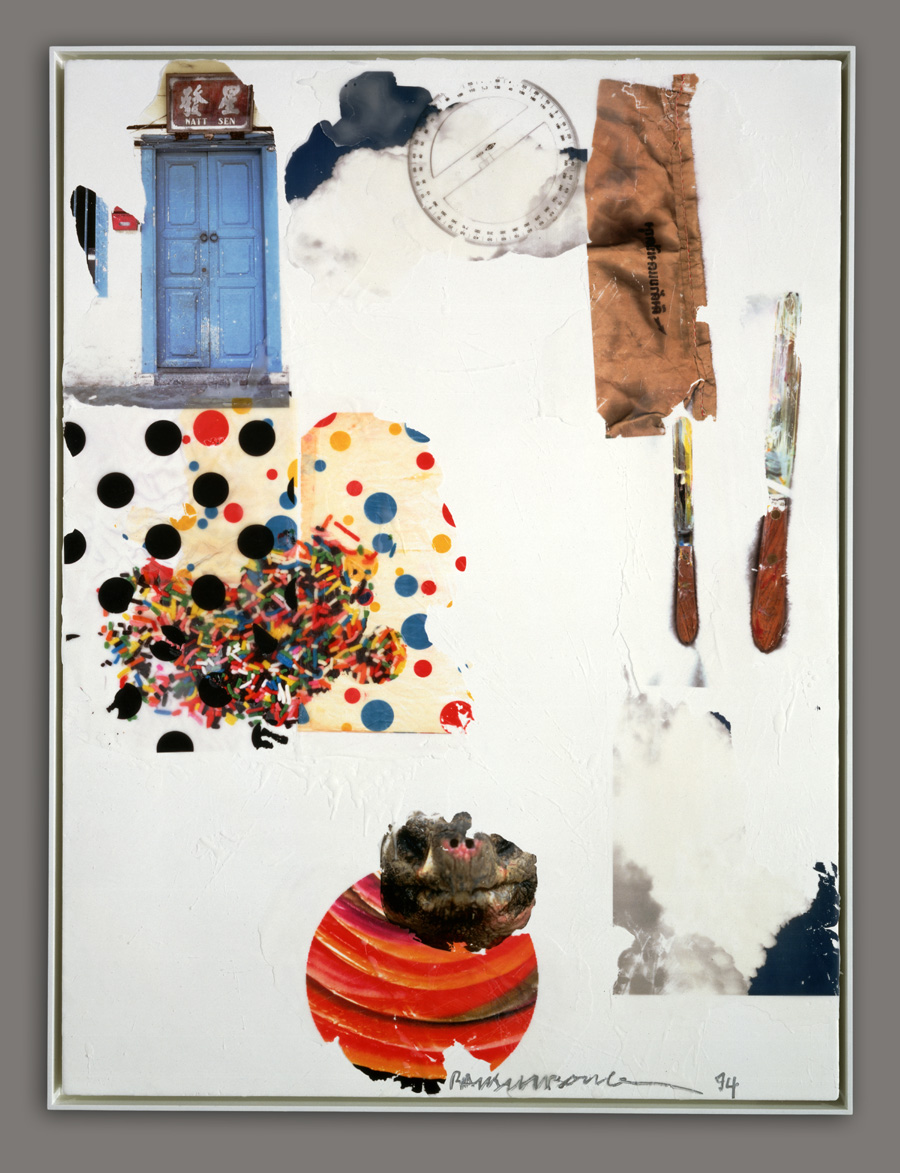“Splayed” by Robert Rauschenberg from the series “Shales,” 1994, transfer to clear and pigmented beeswax on canvas with painted aluminum frame, 49<sup>5</sup>/<sub>16</sub> by 37<sup>5</sup>/<sub>16</sub> inches. Collaboration: Donald Saff, Ken Elliot, Patrick Foy, George Holzer, and Conrad Schwable.