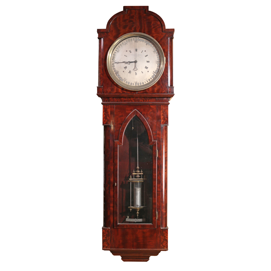 In the world of antique clocks, examples that exhibit some kind of milestone technology in their workings always command special interest. And such was the case with this wall clock by J.R. Brown & Sharpe, a Providence, R.I., firm that was renowned for its precision machinery, but got its start as a company specializing in clock making and restoration. This example from the second half of the Nineteenth Century with a mahogany case achieved $ 10,800, well above its $ 500/700 estimate.