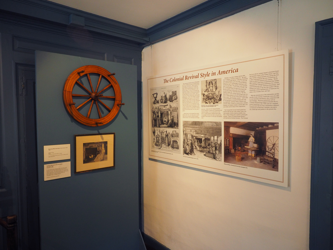 8-19 Wallace Nutting - 12. Colonial Revival exhibit panel, nutting hat rack and photo.