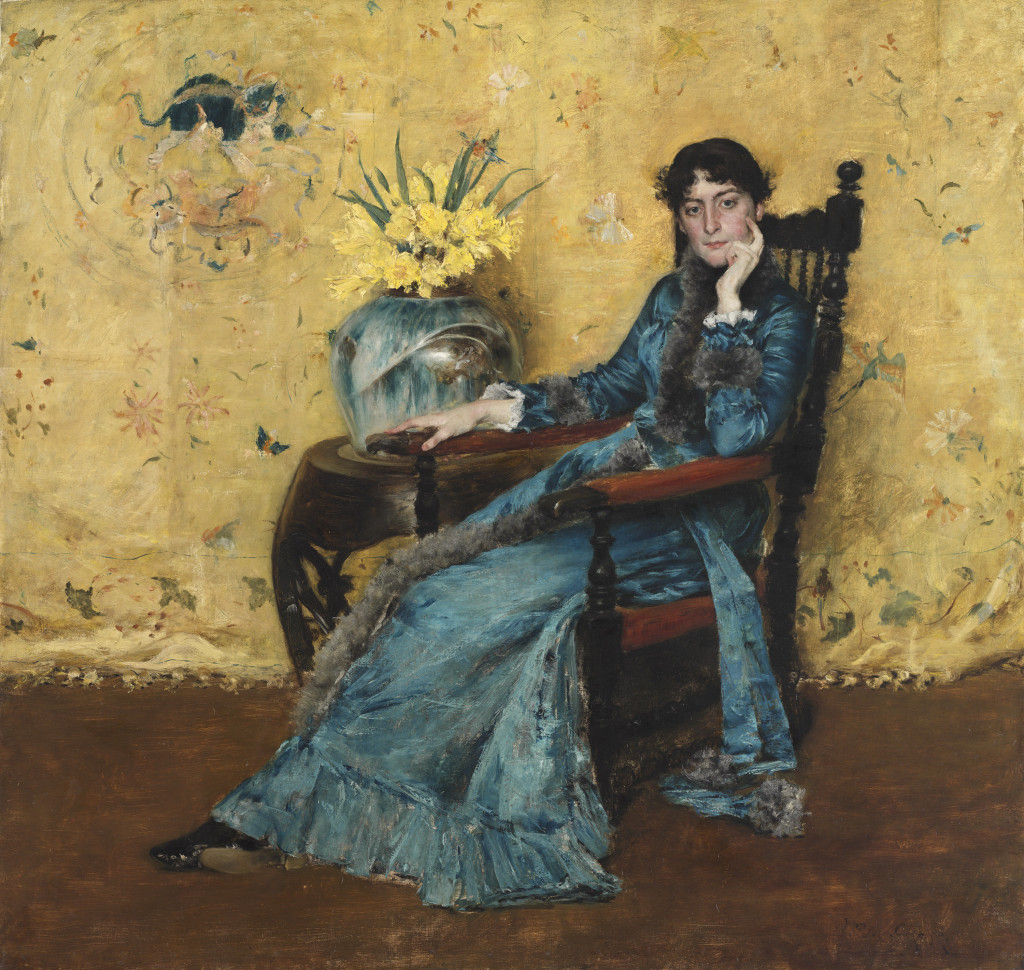 With its striking color contrasts, this has become one of Chase’s most memorable paintings, “Portrait of Dora Wheeler,” 1882–83. Oil on canvas. Cleveland Museum of Art. 