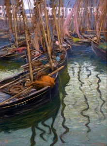 Fetching $9,000 was Charles Fromuth’s “A Dock Harmony, Fishing Boats,” 1899, pastel, 51 by 38¼ inches.